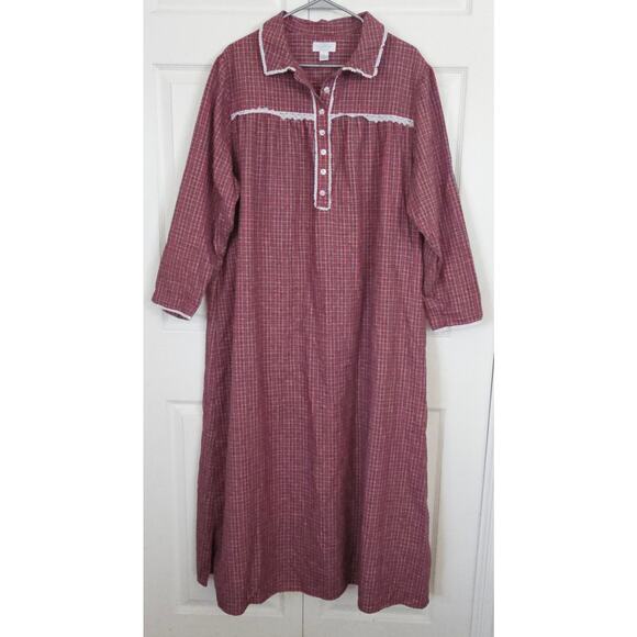 Cabernet Sleepwear Woman Flannel Nightgown 1X Pajamas Warm Red Plaid Traditional - Picture 1 of 9